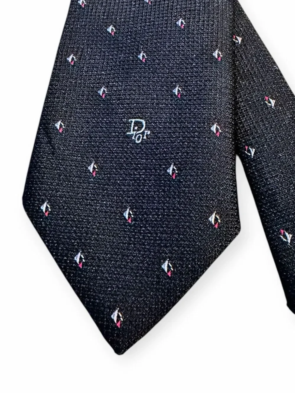 CHRISTIAN DIOR Vintage Men’s Black Woven Logo Geometric Necktie 58”
